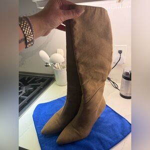 Suede Knee-High Boot in Brown